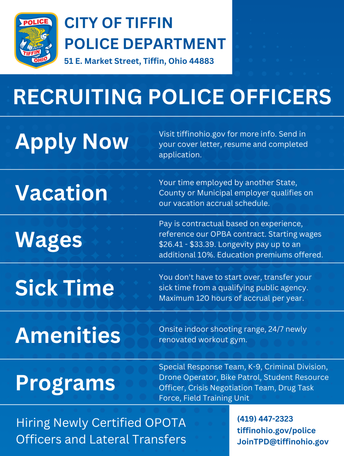 Tiffin PD officer recruitment highlights