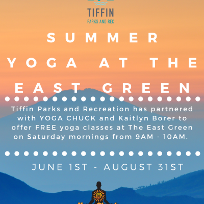 Flyer for 2024 Tiffin East Green yoga classes with Yoga Chuck