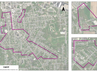 This overhead map of Tiffin, OH shows the boundaries within a red line of where smoke testing will occur 