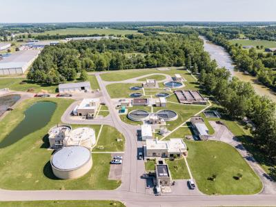 Aerial photo of the Water Pollution Control Center in Tiffin.