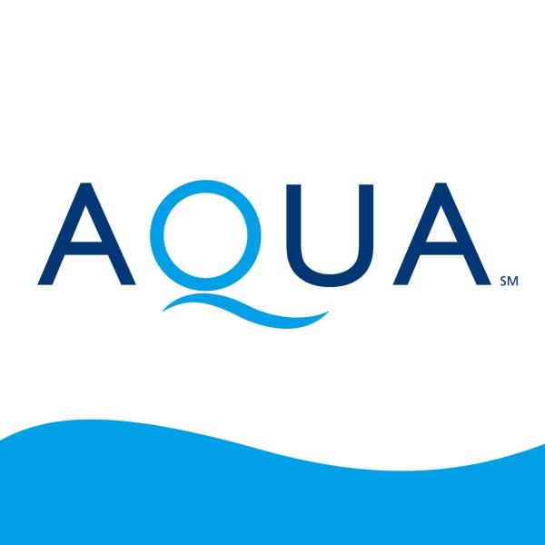 The logo for Aqua. Blue lettering on white background